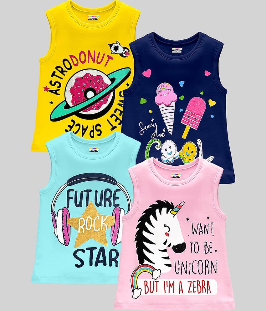 Kuchipoo Pack of 4 Girls Cotton Blend T-Shirt ( Multicolor 14 )