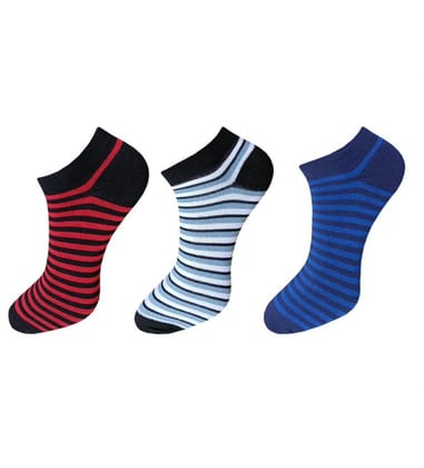 3-Pair Set Unisex Casual Cotton Striped Ankle Length Socks (Multicolor)