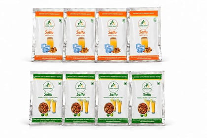Agro Aura Instant Sattu Premix, Sweet and Masala Salted, 100% Pure & Natural, High in Protein, Ready-to-Drink, 8 Sachets