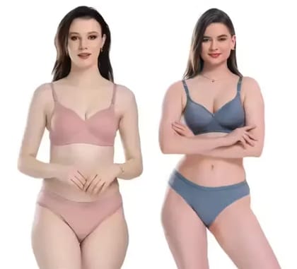 TheLingerieDoctor - Bra & Panty Set Solid Multicolor Lingerie Set - (Pack Of 2)