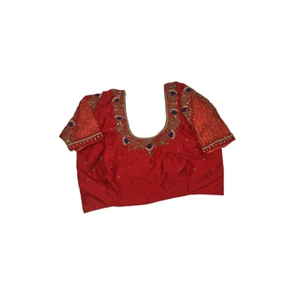 Red Hand Embroidered Blouse With Zari And Stone Work