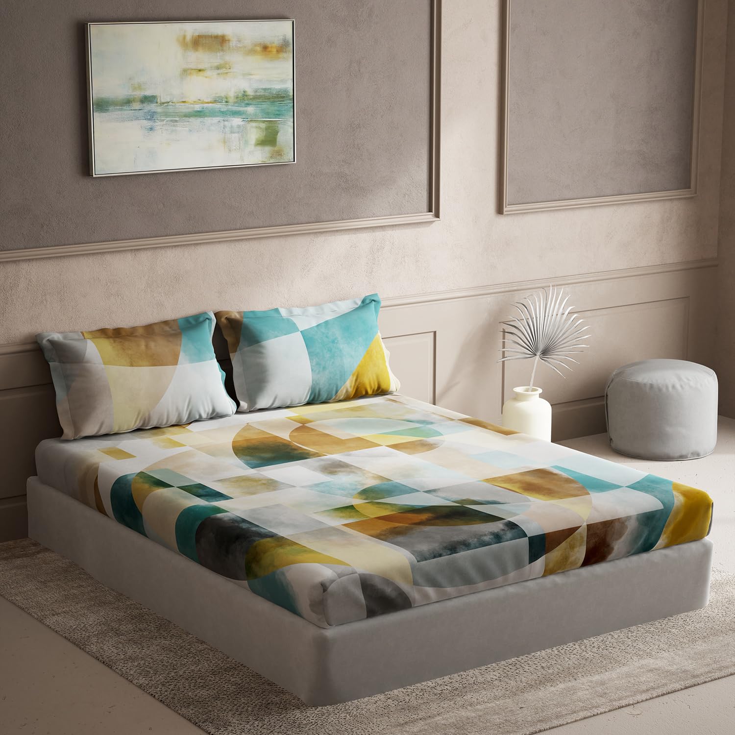 DDECOR - Souvenir Collection 100% Cotton Abstract Pattern 145TC Super King |274 CM X 274 CM| Turquoise