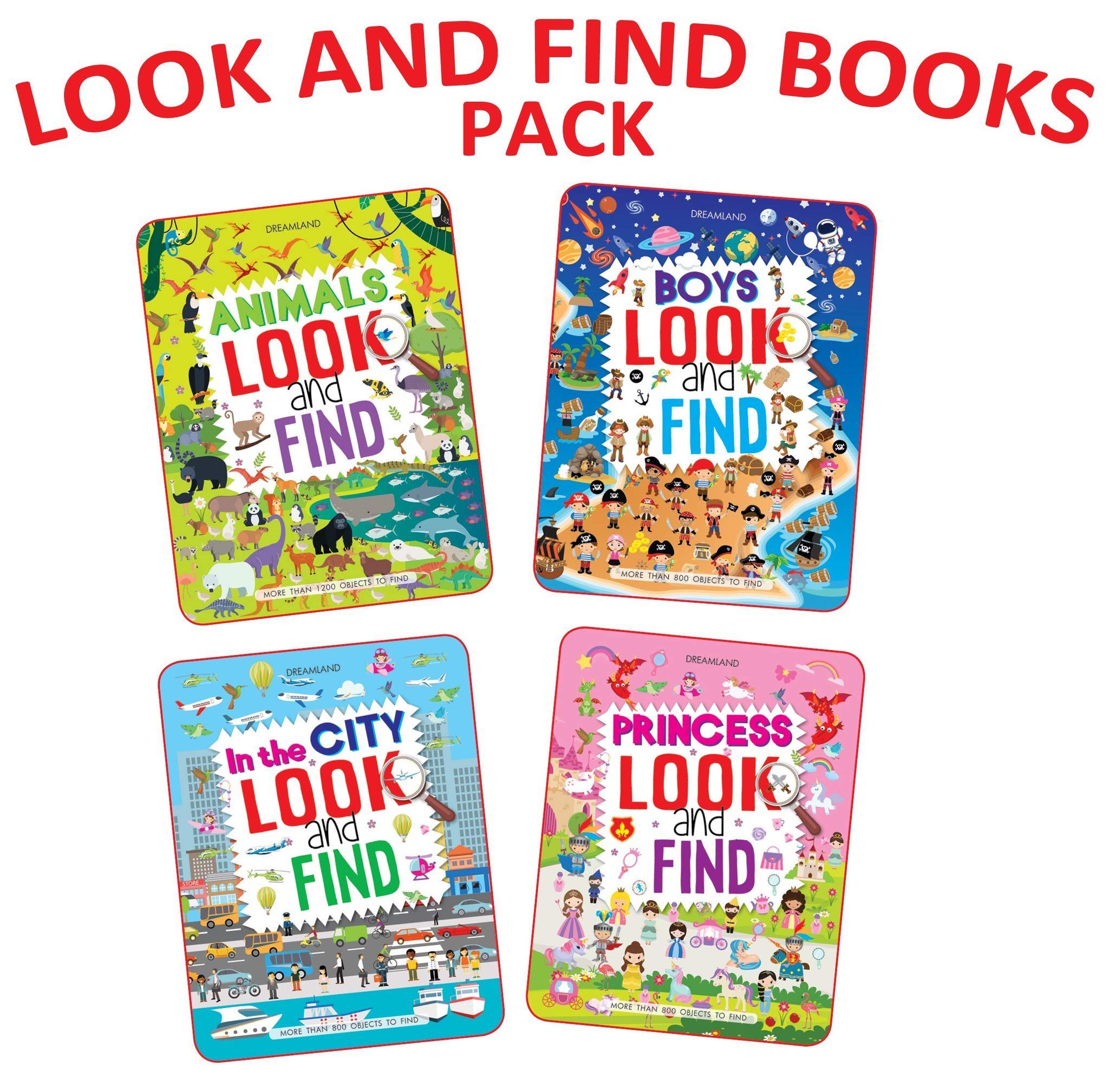 Look and Find 4 Books Pack - Animals, Boys, In the City, Princess, 96 Pages [Paperback] Dreamland Publications