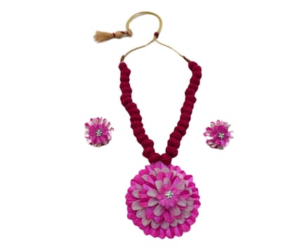 Handmade Necklace with Earrings Set | Pink & White Handmade Necklace with Earrings Set | Pink & White