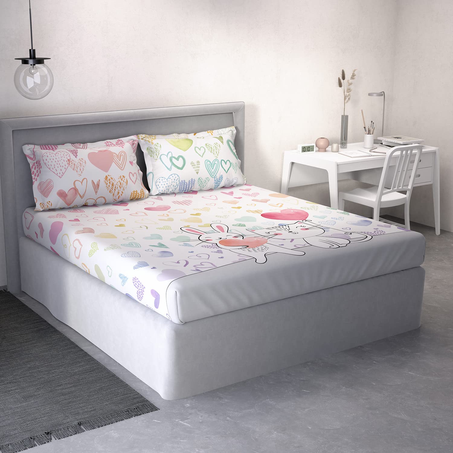 DDECOR - Little Brats Collection 100% Cotton Conversational Pattern 136TC King Bedsheet |254 CM X 274 CM| Pink