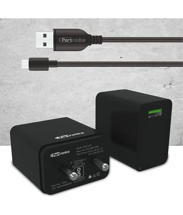 Portronics Adapto One ( With Micro Cable):3.0A Single Port Adapter With Quick Charge ,Black (POR 1103)