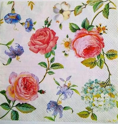 Decoupage Napkin / Tissue papers - 33cm by 33cm - Orange  Flowers