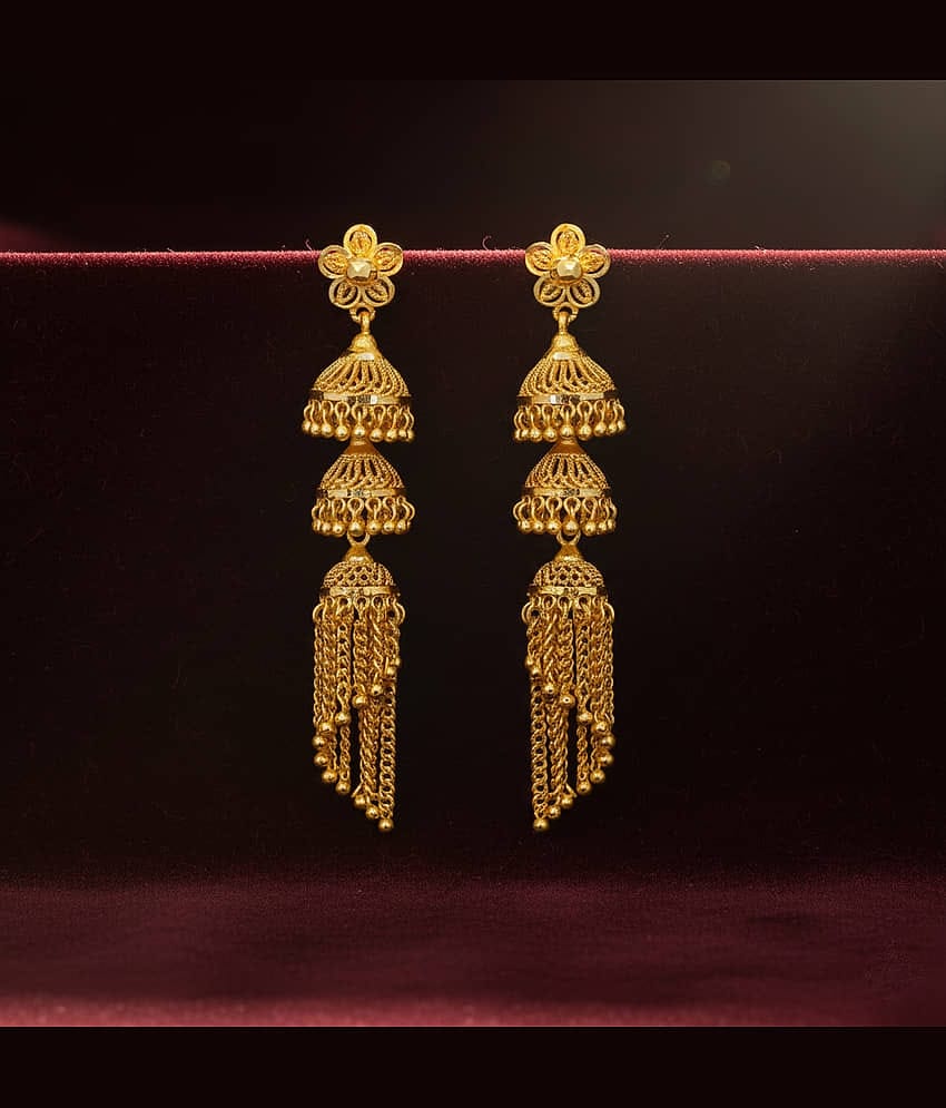 LUV FASHION Gold Jhumki Earrings ( Pack of 1 )