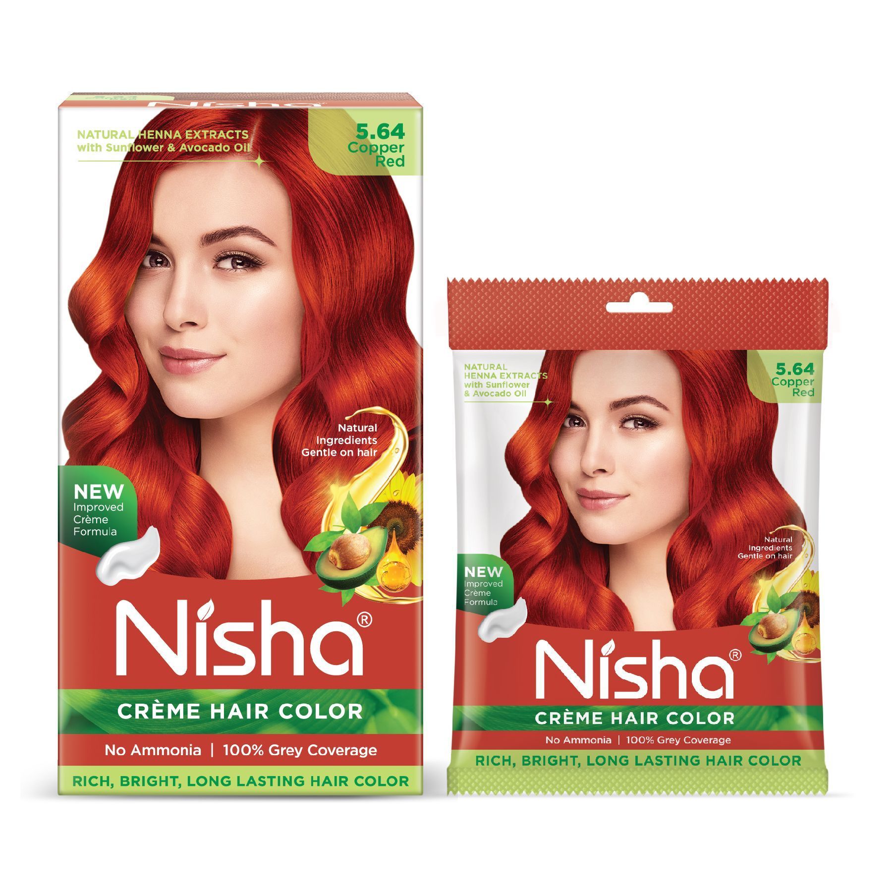 Nisha Creme Hair Color Combo Pack 5.64 Copper Red (120g Box & 40g Pouch), Ammonia Free Permanent Hair Colour