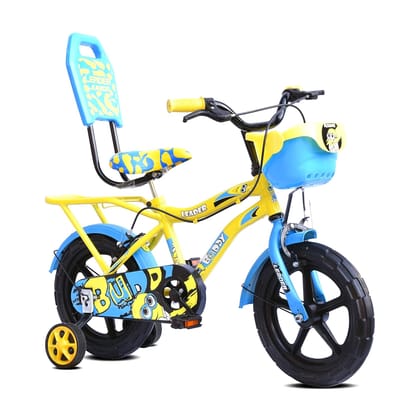 Leader Buddy 14T Kids Cycle With Training Wheels (Semi-Assembled) Age Group 2 -5 Years 14 T Road Cycle (Single Speed, Yellow, Blue)