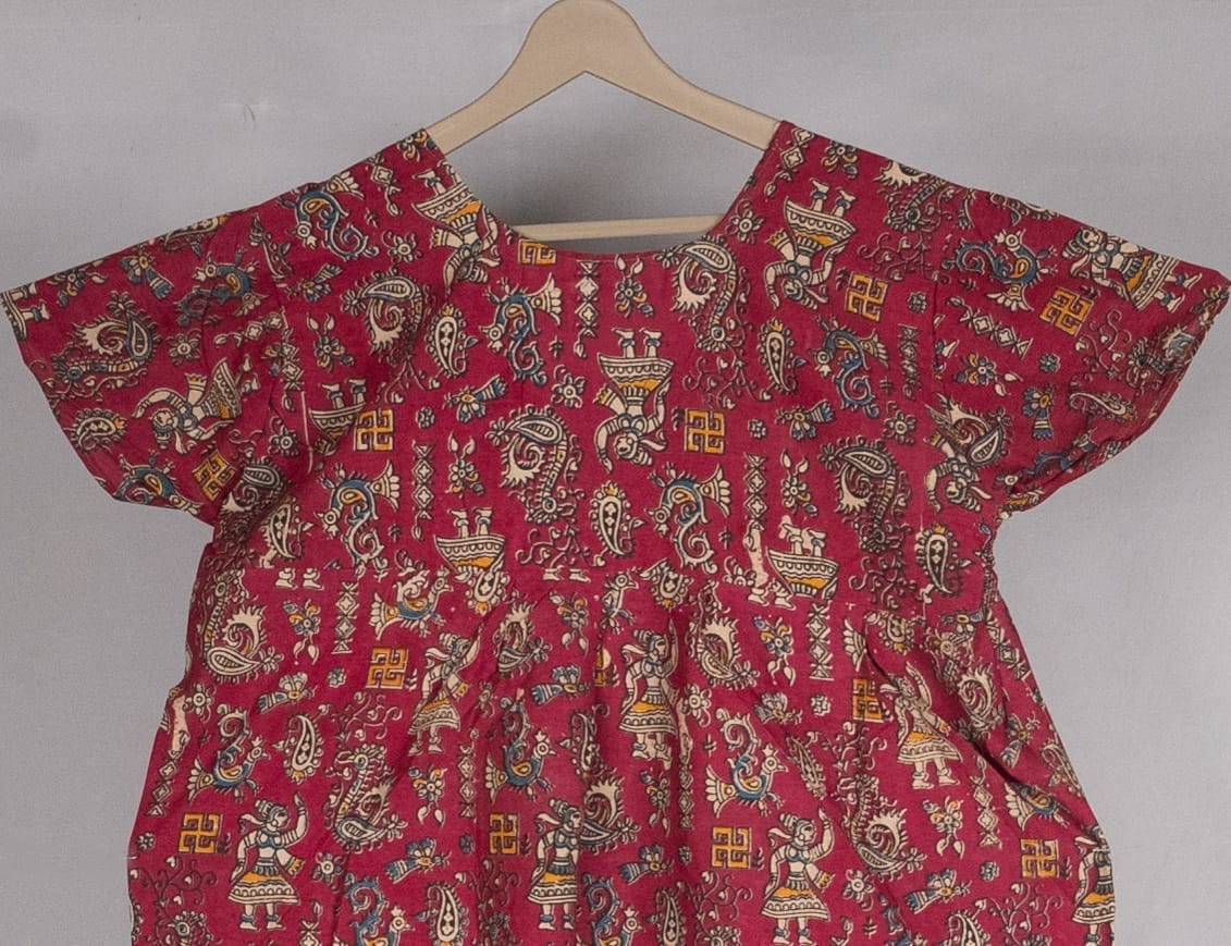 Red kalankari cotton printed crop top