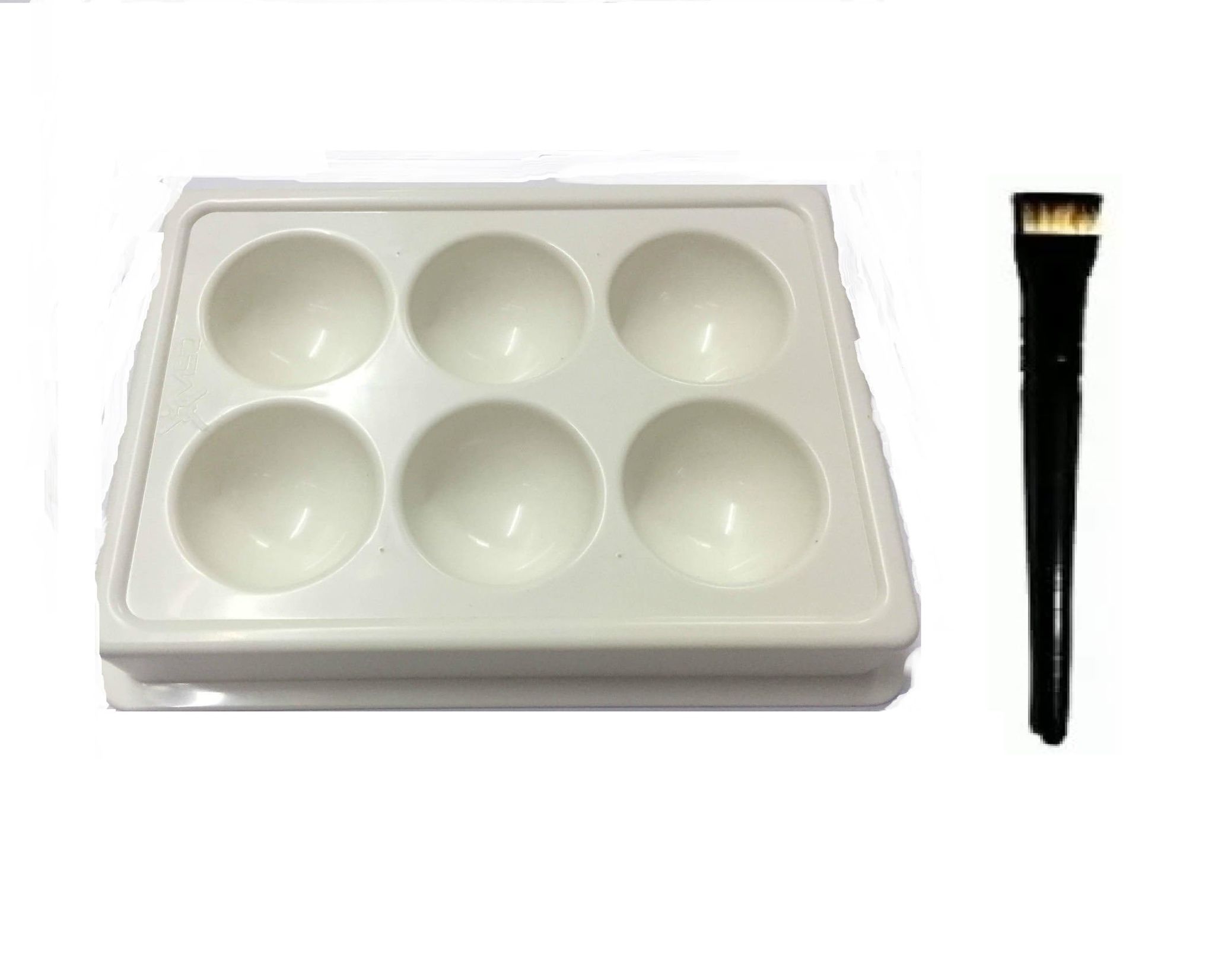 Elecsera Facial Cosmetic 6 Cups Tool Tray Plastic Washable For Salon, White Colour Tray with Eyeshadow/Lipstick Brush (2 Items in the set)