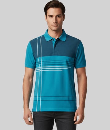 Dollar Men Cotton Blend Regular Fit Printed Polo T Shirt ( Blue )