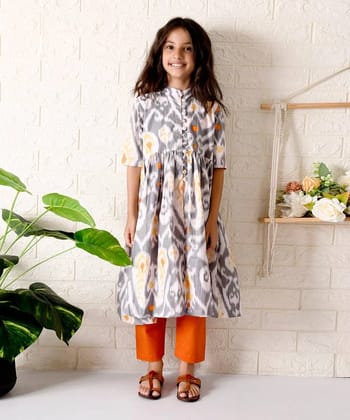 Grey Paisley Ikat Kurta Set