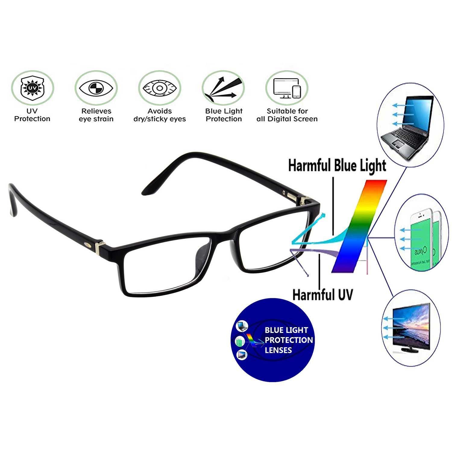 Hrinkar Stylish Zero Power Computer Glasses for Eye Protection with Blue Light Filter for Men & Women | Black | HBCT-FRM-BK-15
