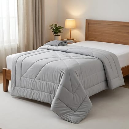 Cotton Plain Solid Grey Single Bed Comforter