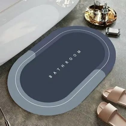 Quick Dry Non-Slip Bathroom Mat | Ultra Absorbent Modern Oval Bath Mat for Shower, Anti-Skid Soft Floor Rug for Bathroom & Kitchen