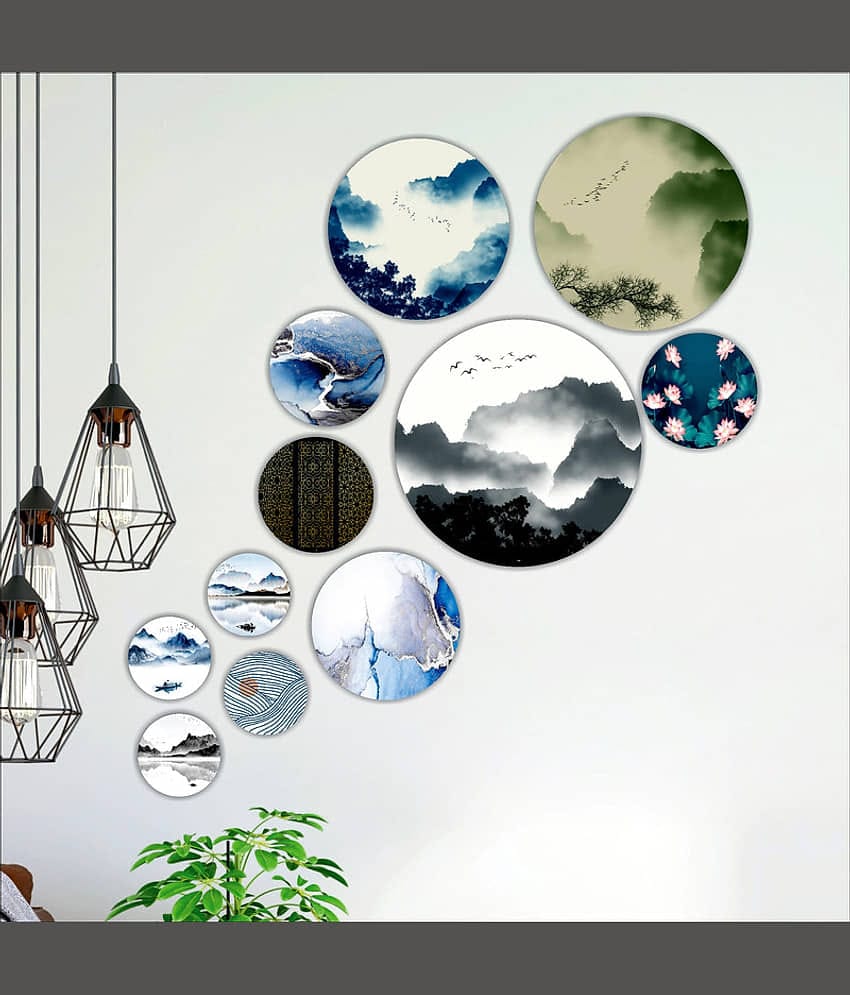 Saf Wood Beautiful modern art round shape design Wall Sculpture Multi - Pack of 11