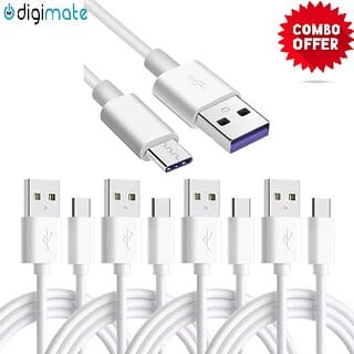 DIGIMATE DGMGO5-011 Type C Cable With 5 AMP Output For Charging & Data Transfer (Pack of 4, White, TPE, 1 Meter)