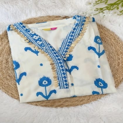 Premium White Blue Casual Elegant Kurti Salwar Set