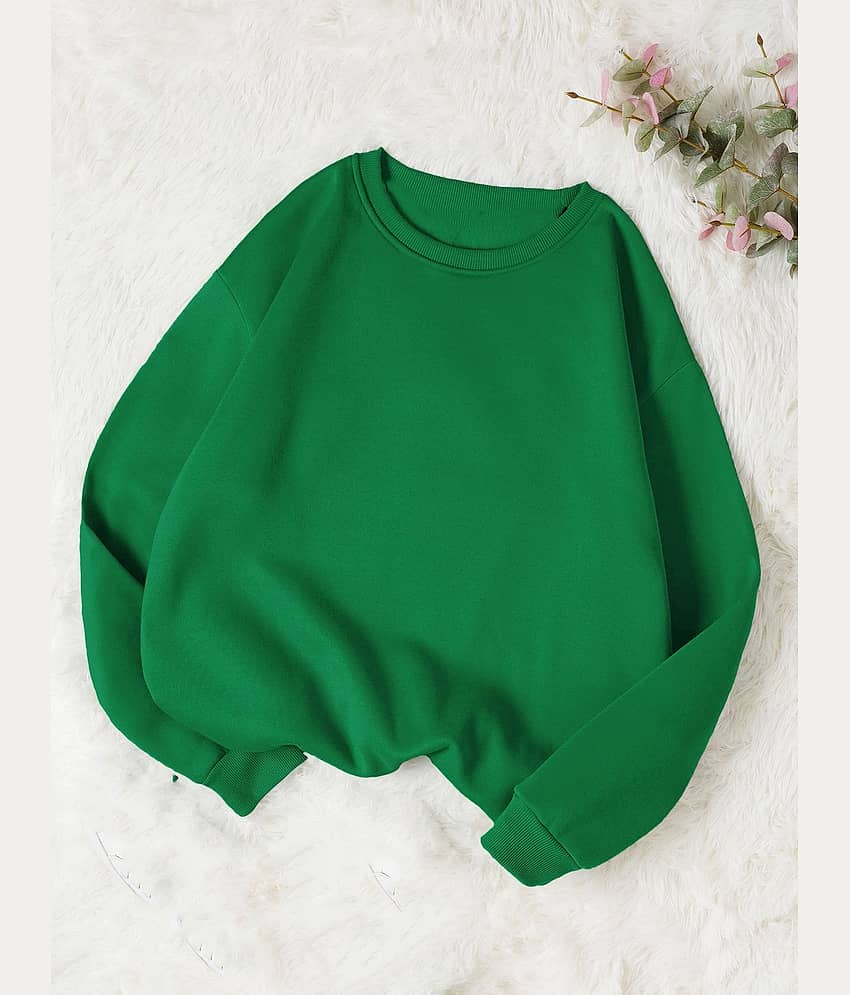 kotty Women Fleece Round Neck Sweatshirt For Light Winters ( Green )