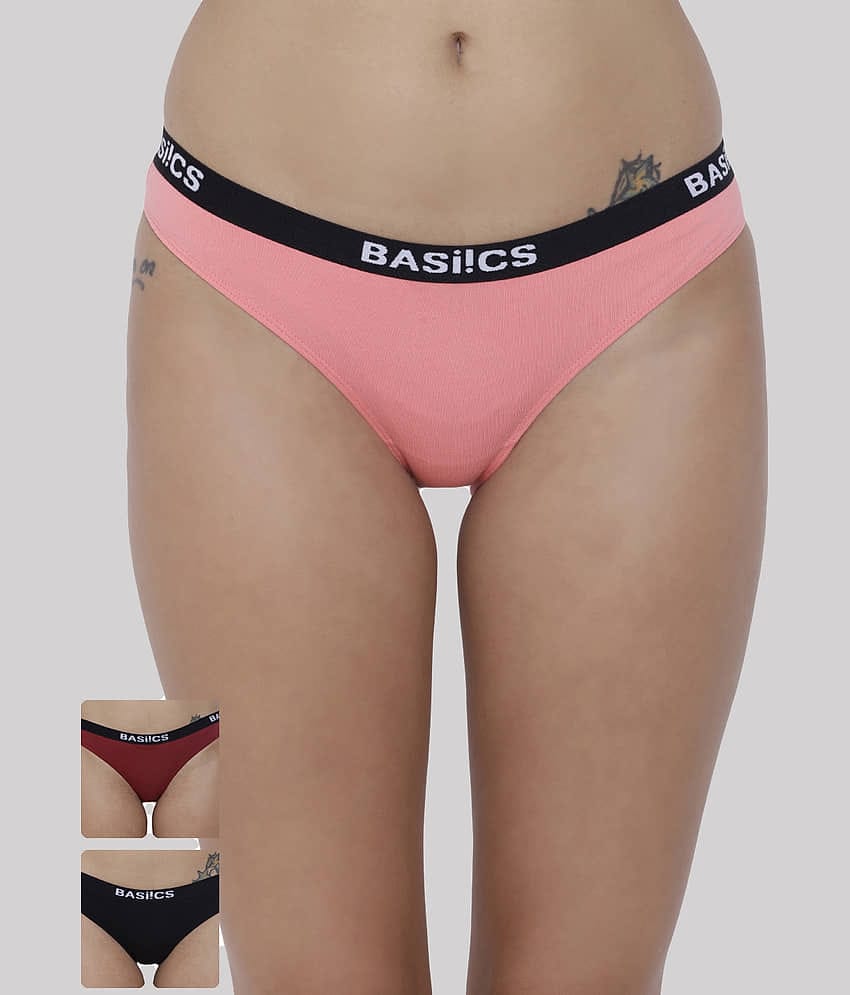 BASIICS By La Intimo Cotton Lycra Briefs ( Multi Color , Pack of 3 )