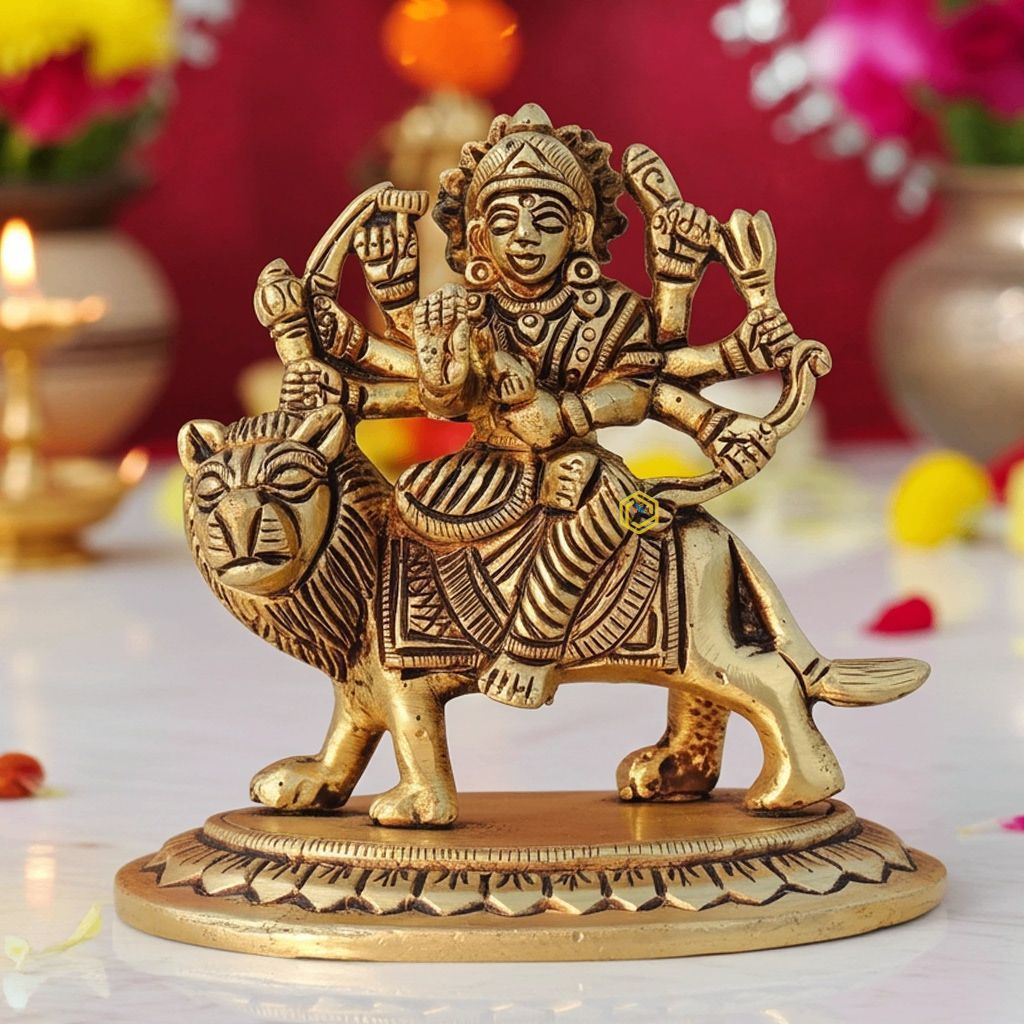 Brass Durga Ji Divine Idol - Perfect Decorative Showpiece for Home, Height : 4 Inch (BSMAS1445 H)