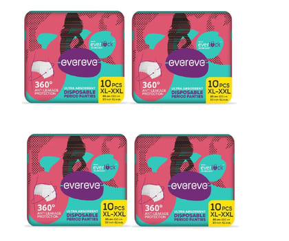 Evereve Ultra Absorbent Disposable Period Panties, Xl-Xxl, 4X10's Pack, 0% Leaks, Sanitary Protection For Women & Girls, Maternity Delivery Pads, 360? Protection, Postpartum & Overnight Use, Heavy Flow, Pack Of 40 Evereve Ultra Absorbent Disposable Period Panties, Xl-Xxl, 4X10's Pack, 0% Leaks, Sanitary Protection For Women & Girls, Maternity Delivery Pads, 360? Protection, Postpartum & Overnight Use, Heavy Flow, Pack Of 40
