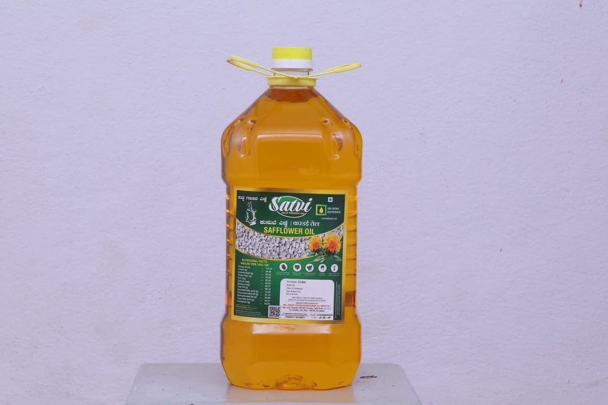 Satvi Cold Pressed Safflower Oil (5 Litre) | Natural & Unrefined | Everyday Cooking