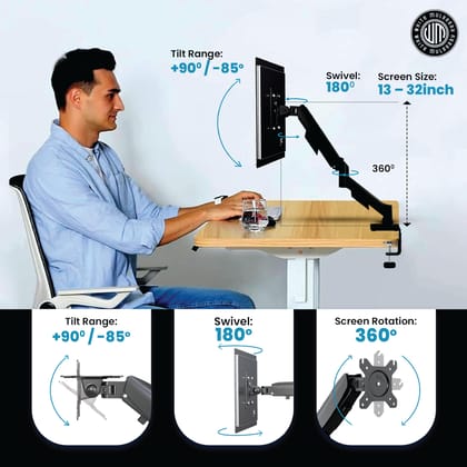 White Mulberry |DIY| Economical Gas Spring Monitor Arm | Desk Mounted Monitor Stand for 15-32 Inch Monitors |9Kg Screen Capacity|VESA 75X75&100X100| Adjustable Metal Desk Monitor Mount-(Single Screen) White Mulberry |DIY| Economical Gas Spring Monitor Ar