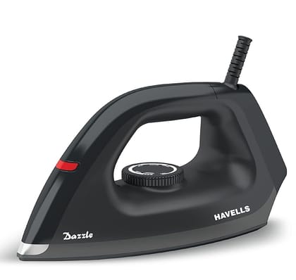 Havells Dry Iron Dazzle 1100 Watts, Iron Press, Greblon Non Sick Sole Plate with German Technology, Shock Proof Body, Aerodynamic Design, 360 Swivel Cord, 2 Year Manufacturer Warranty (Black) Plastic