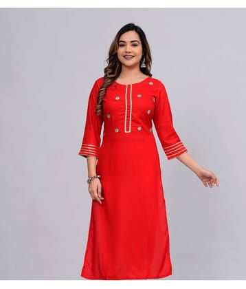 MAUKA Rayon Embellished Straight Women's Kurti - Red ( Pack of 1 )