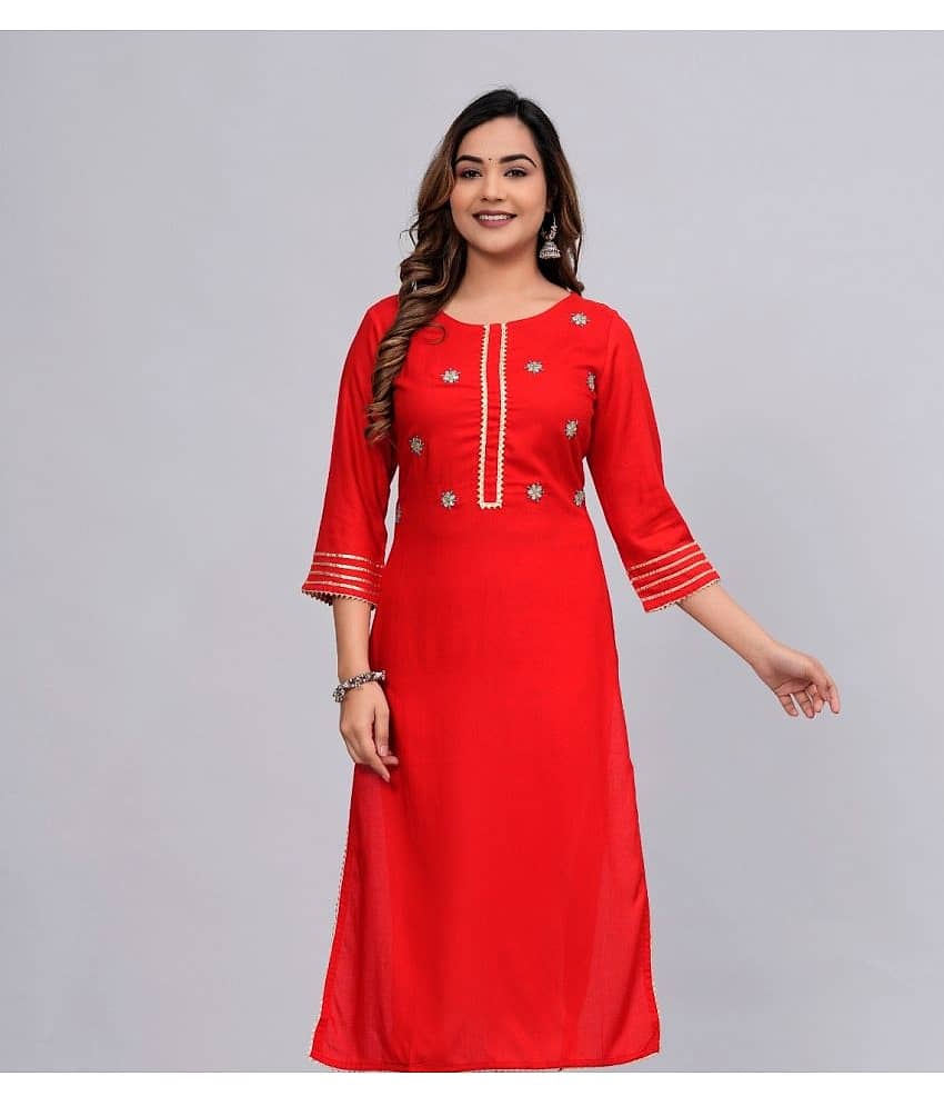 MAUKA Rayon Embellished Straight Women's Kurti - Red ( Pack of 1 )