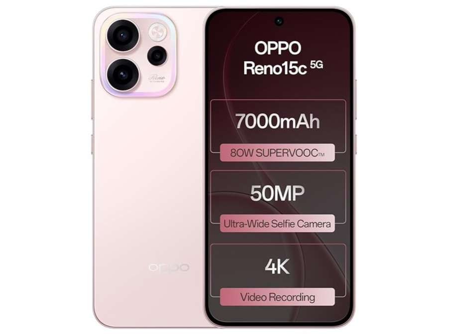 Oppo Reno 15C 5G Smartphone, 8GB RAM, 256GB Storage, Elegant Design - Afterglow Pink