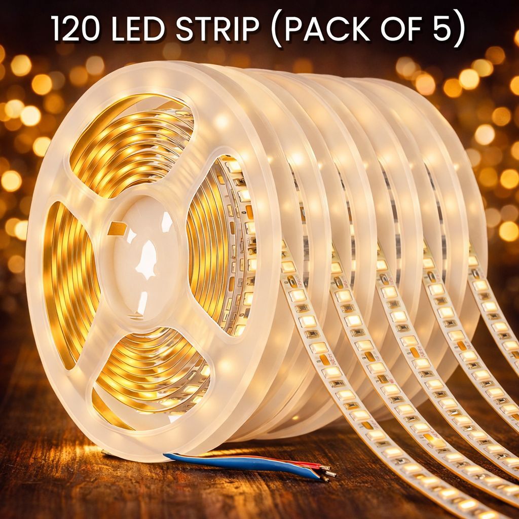 SPARKWORLD 120 LEDs 5 m Yellow Steady Strip Rice Lights (Pack of 5)