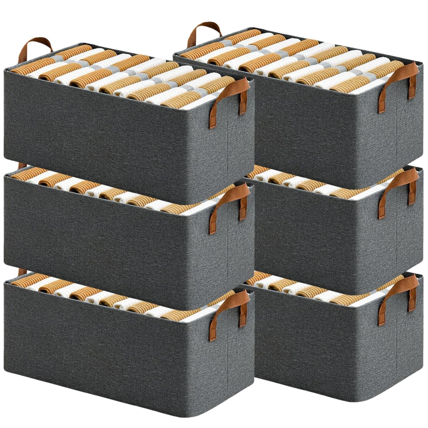 Wardrobe Organizer for Clothes with Metal Frame Rectangle Storage Baskets for Clothing Fabric Storage Box with Handles Shelf Basket for Storage Clothes Pants Jeans Sweater