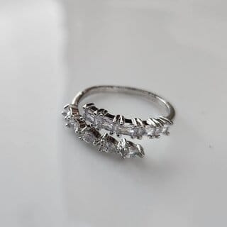 Women White Stone-Studded Adjustable Finger Ring