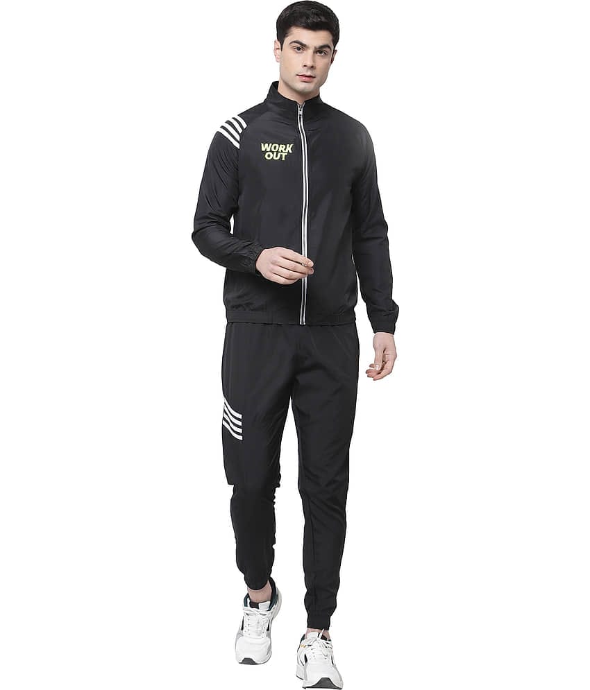 YUUKI - Black Polyester Regular Fit Striped Men's Sports Tracksuit ( Pack of 1 )