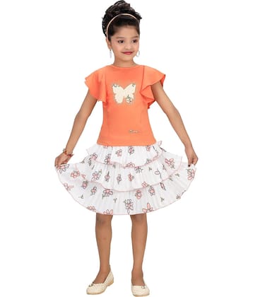 Arshia Fashions Pack of 1 Girls Cotton Blend Top With Skirt ( Orange )