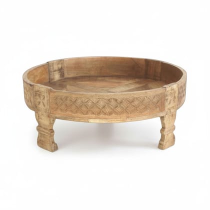 Attractive Wooden Round Coffee Table with Storage | Carved Chakki Table for Home Decor