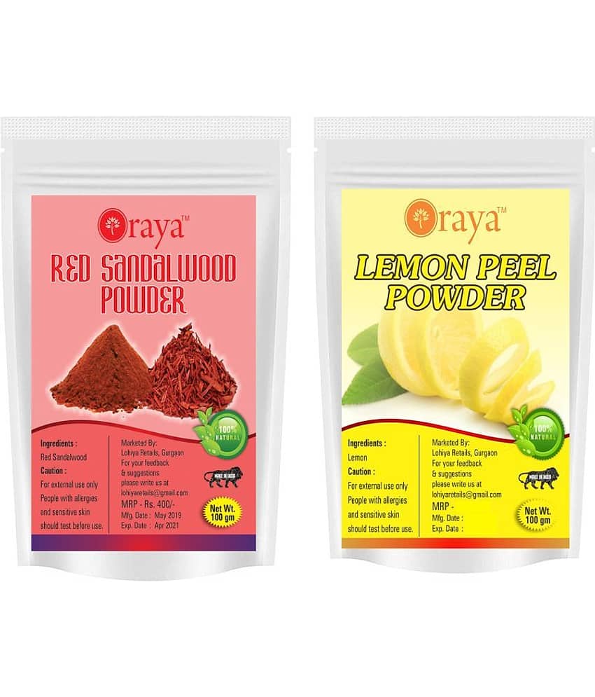 ORAYA 100% Pure Red Sandalwood Powder & Lemon Peel Powder Face Pack 200 gm Pack of 2