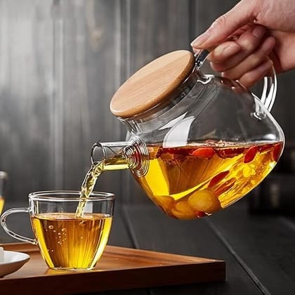 Glass Teapot with Wooden Lid, 1000 ML, Set of 1, Kettle with Glass Handle, Perfect for Loose Leaf Tea & Blooming Coffee Maker, Safe On Stovetop & Heat-Resistant But Hand Washing is Recommended. Glass Teapot with Wooden Lid, 1000 ML, Set of 1, Kettle with Glass Handle, Perfect for Loose Leaf Tea & Blooming Coffee Maker, Safe On Stovetop & Heat-Resistant But Hand Washing is Recommended.
