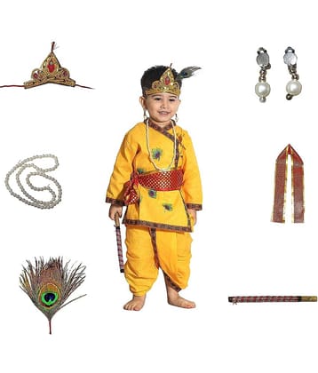 Kaku Fancy Dresses Krishna Costume for Kids | Kids Krishna Dress for Janmashtami/Kanha/Krishnaleela/Mythological Character Krishna Fancy Dress Costume for Boys/Girls - Yellow (1-1.5 Years)