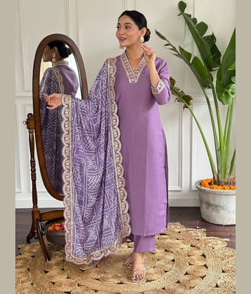Eeloo Viscose Embroidered Kurti With Pants Women's Stitched Salwar Suit - Purple ( Pack of 1 )