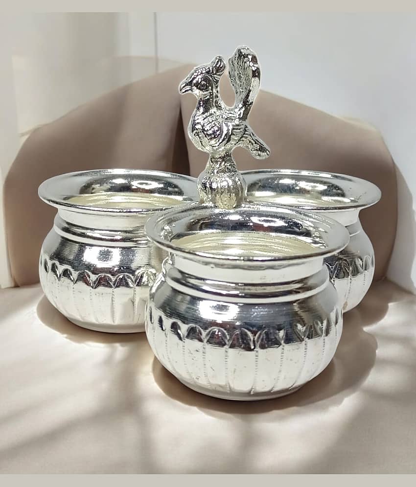 Sigaram Brass 4x3 Inch 3 Cup Panchwala Kum Kum Bharani Cup For Home Pooja Decore K4489
