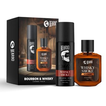 Beardo Whisky Smoke Deodorant 120ml & Bourbon Perfume 50ml for Men Giftset | Eau De Parfum & Body Spray | Spicy, Woody - Oudh | Long Lasting Mens Perfume | Date night fragrance | Rakhi Gift for Brother | Gift for boyfriend | Gift for Men | Gift for Broth