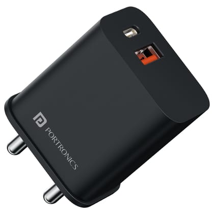Portronics Adapto 20B 20W Fast Charging Wall Adapter - Black