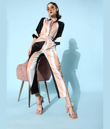 StyleStone Women Printed Shirt With Trousers Co-Ord Set ( Beige )