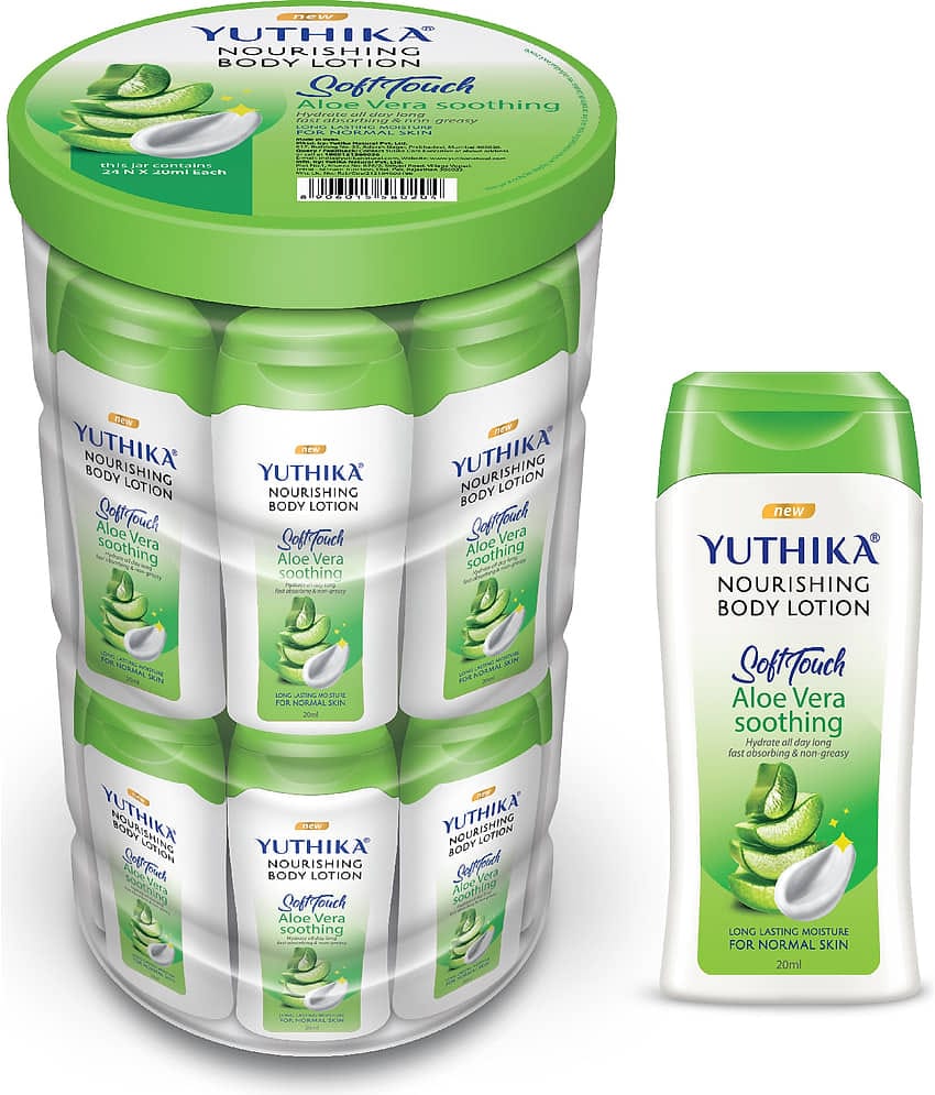 Yuthika Aloe Vera Body Lotion 480ml (20mlx24), Long Lasting Nourishing Body Lotion, Instant Hydration, Fast Absorbing Bodylotion