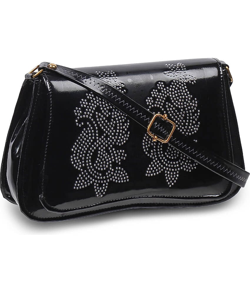 Cherry Tree Black Faux Leather Sling Bag